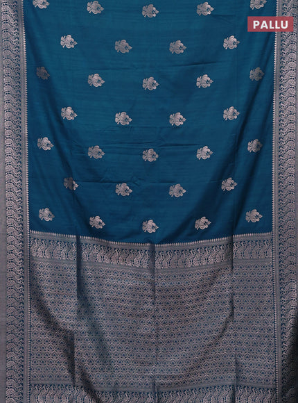 Semi soft silk saree peacock green with zari woven buttas and zari woven border