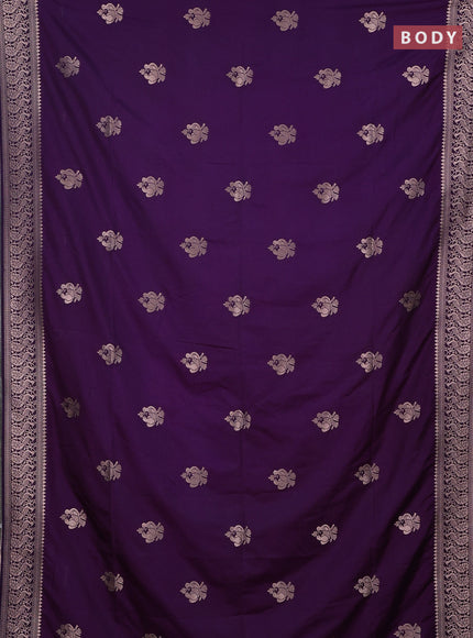 Semi soft silk saree deep purple with zari woven buttas and zari woven border