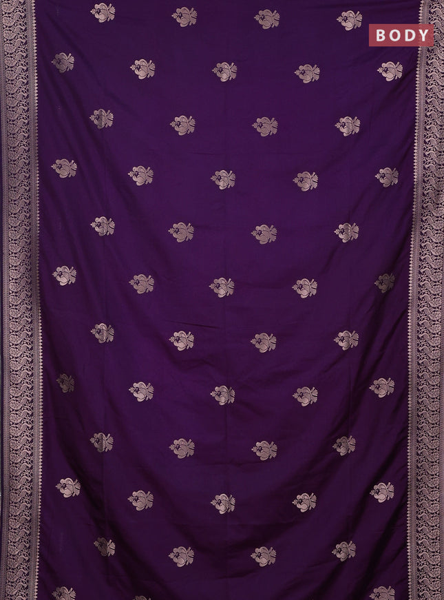 Semi soft silk saree deep purple with zari woven buttas and zari woven border