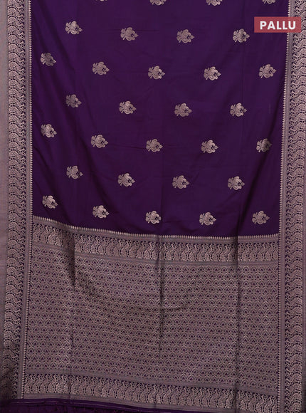 Semi soft silk saree deep purple with zari woven buttas and zari woven border