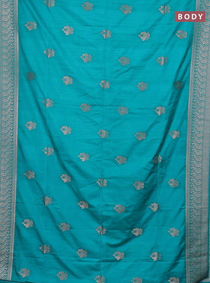 Semi soft silk saree teal blue with zari woven buttas and zari woven border