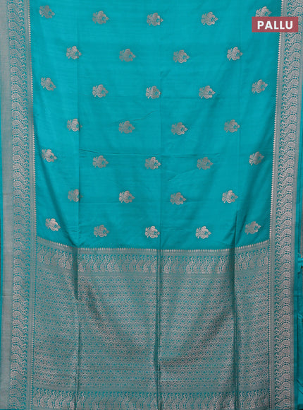 Semi soft silk saree teal blue with zari woven buttas and zari woven border