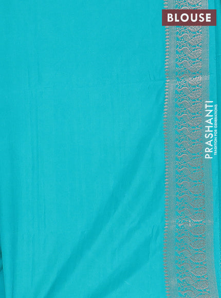 Semi soft silk saree teal blue with zari woven buttas and zari woven border