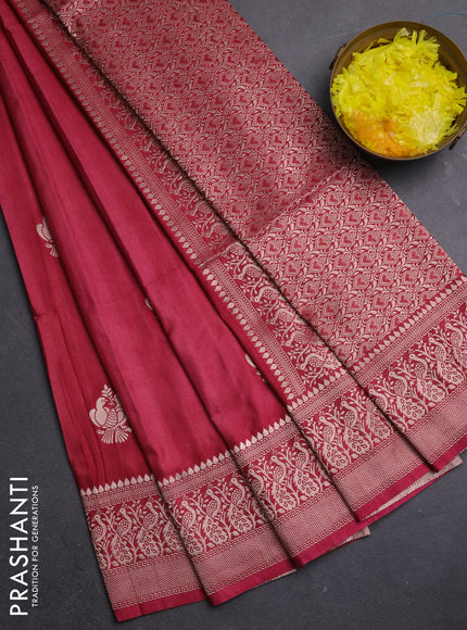 Semi soft silk saree maroon with zari woven buttas and zari woven border
