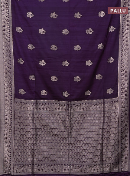 Semi soft silk saree violet with zari woven buttas and zari woven border