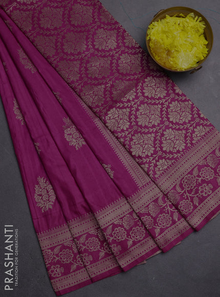 Semi soft silk saree magenta pink with zari woven buttas and zari woven border
