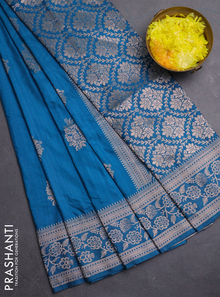 Semi soft silk saree peacock green with zari woven buttas and zari woven border