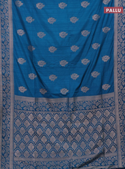 Semi soft silk saree peacock green with zari woven buttas and zari woven border