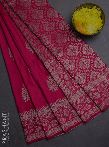 Semi soft silk saree dark pink with zari woven buttas and zari woven border