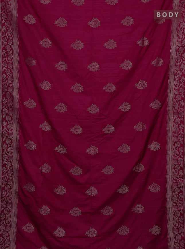 Semi soft silk saree dark pink with zari woven buttas and zari woven border
