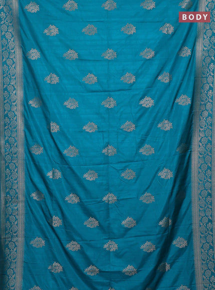 Semi soft silk saree teal blue shade with zari woven buttas and zari woven border