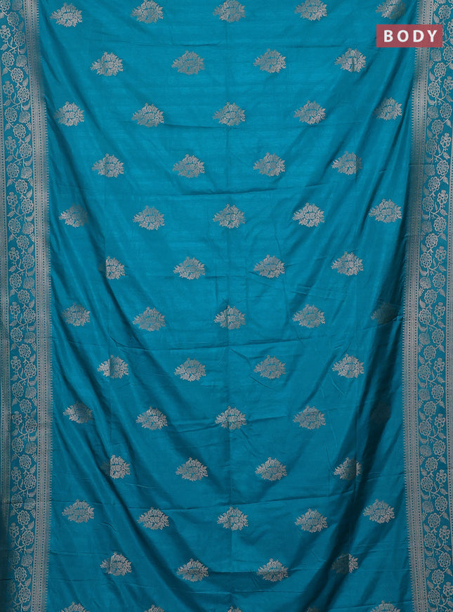 Semi soft silk saree teal blue shade with zari woven buttas and zari woven border