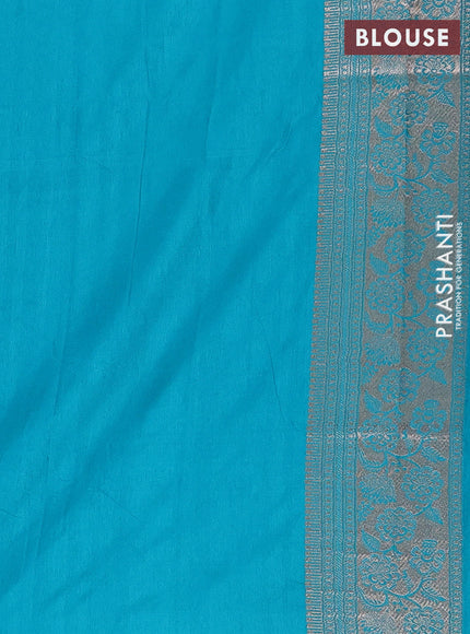 Semi soft silk saree teal blue shade with zari woven buttas and zari woven border
