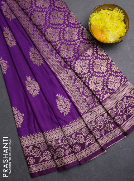 Semi soft silk saree purple with zari woven buttas and zari woven border