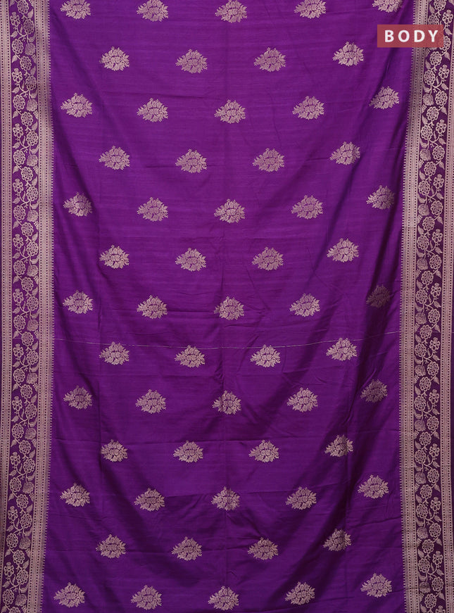 Semi soft silk saree purple with zari woven buttas and zari woven border