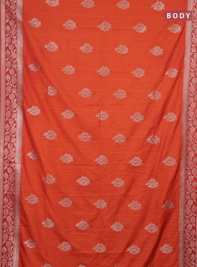 Semi soft silk saree rust shade with zari woven buttas and zari woven border