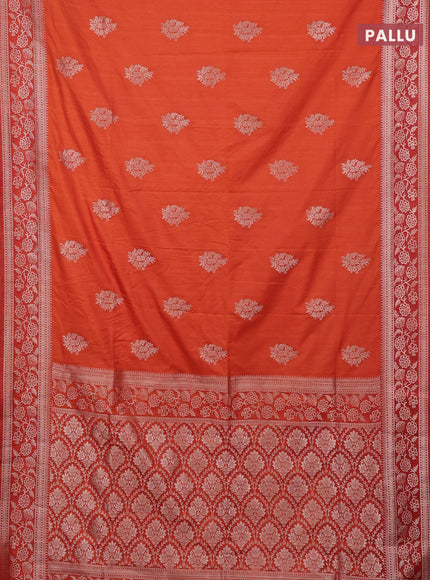 Semi soft silk saree rust shade with zari woven buttas and zari woven border