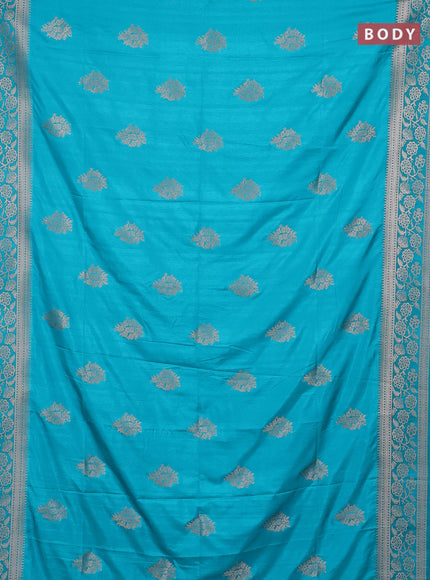Semi soft silk saree teal blue with zari woven buttas and zari woven border