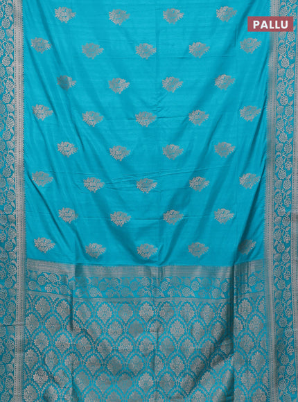 Semi soft silk saree teal blue with zari woven buttas and zari woven border