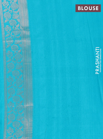 Semi soft silk saree teal blue with zari woven buttas and zari woven border