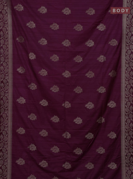 Semi soft silk saree wine shade with zari woven buttas and zari woven border