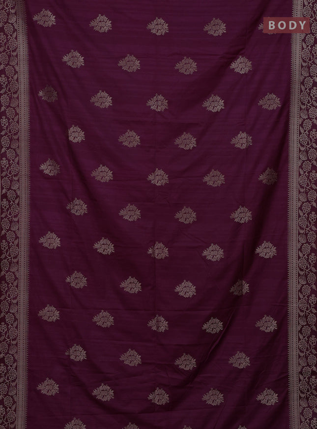 Semi soft silk saree wine shade with zari woven buttas and zari woven border