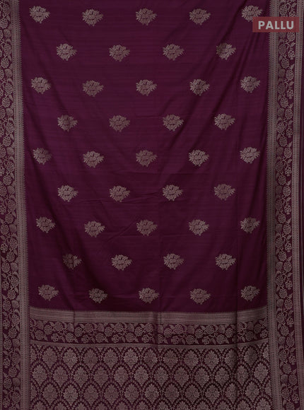 Semi soft silk saree wine shade with zari woven buttas and zari woven border