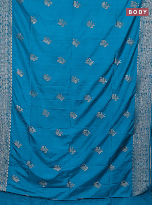 Semi soft silk saree teal blue with zari woven buttas and zari woven border