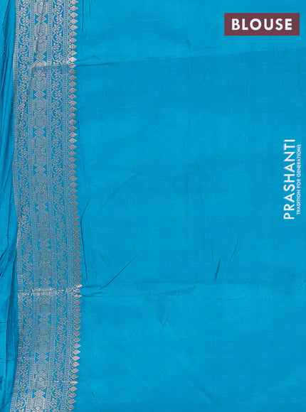 Semi soft silk saree teal blue with zari woven buttas and zari woven border