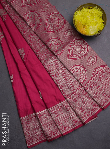 Semi soft silk saree dark pink with zari woven buttas and zari woven border