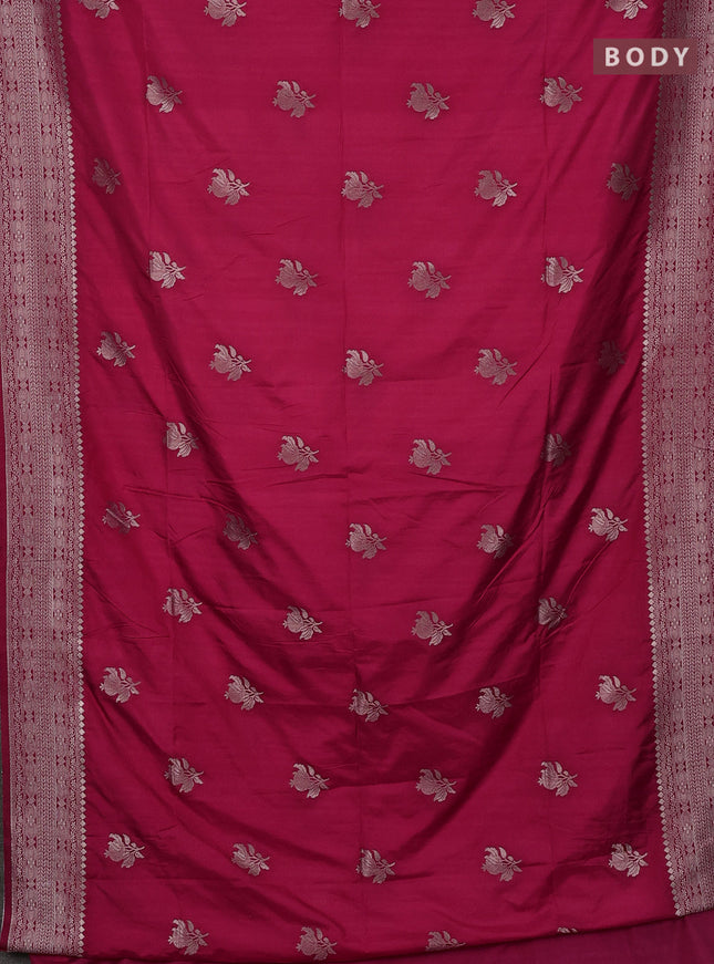 Semi soft silk saree dark pink with zari woven buttas and zari woven border
