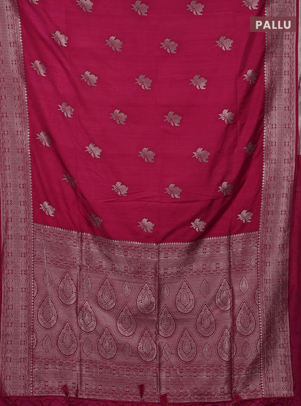 Semi soft silk saree dark pink with zari woven buttas and zari woven border