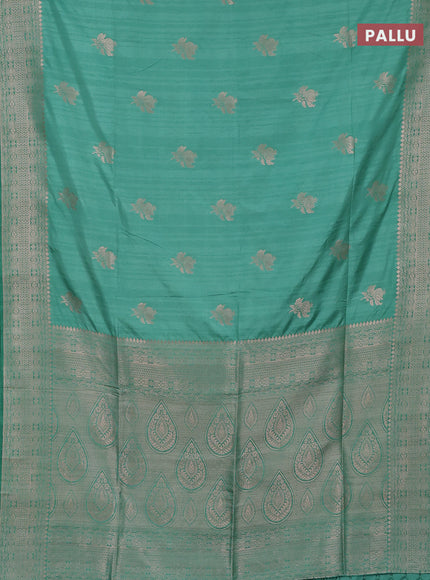 Semi soft silk saree pastel green with zari woven buttas and zari woven border