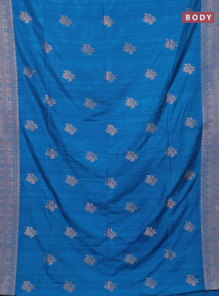 Semi soft silk saree peacock blue with zari woven buttas and zari woven border
