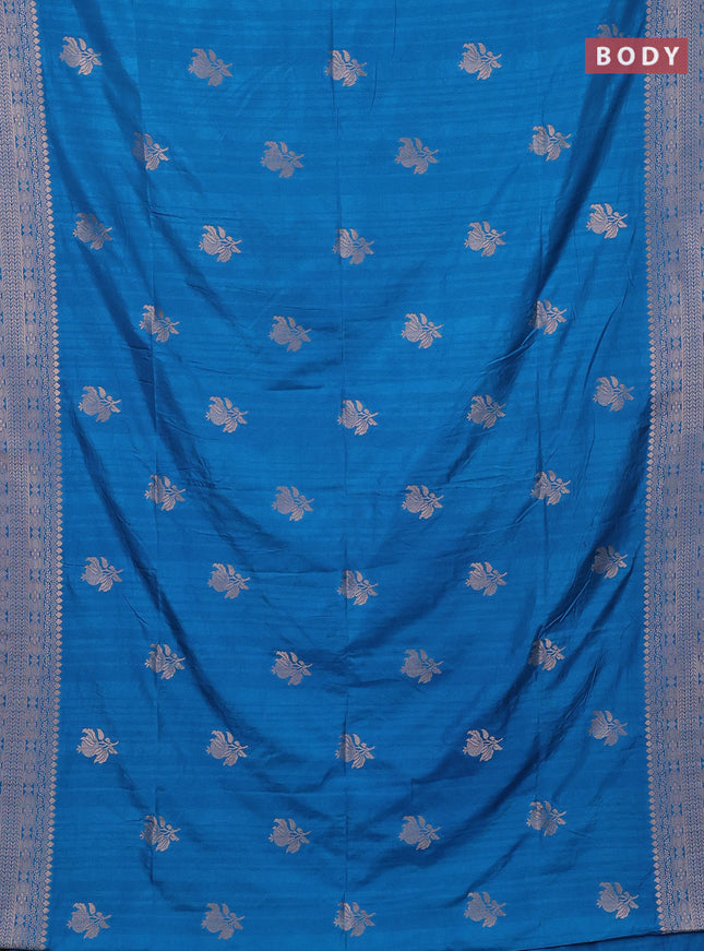 Semi soft silk saree peacock blue with zari woven buttas and zari woven border