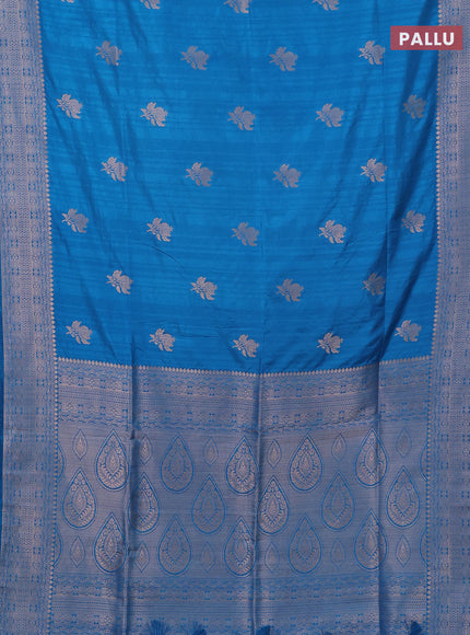 Semi soft silk saree peacock blue with zari woven buttas and zari woven border