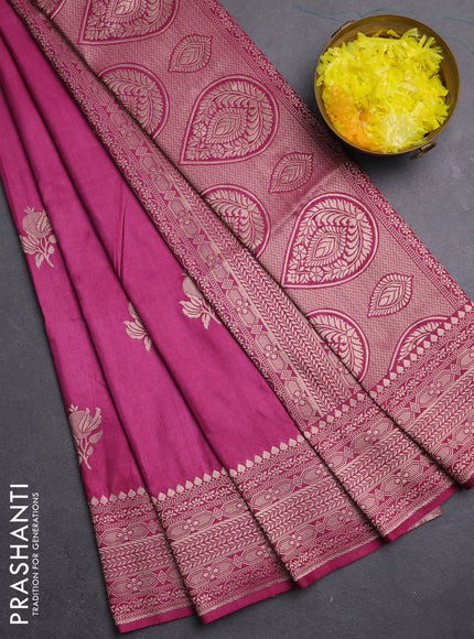 Semi soft silk saree magenta pink with zari woven buttas and zari woven border
