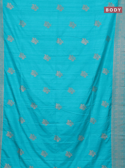 Semi soft silk saree teal green with zari woven buttas and zari woven border