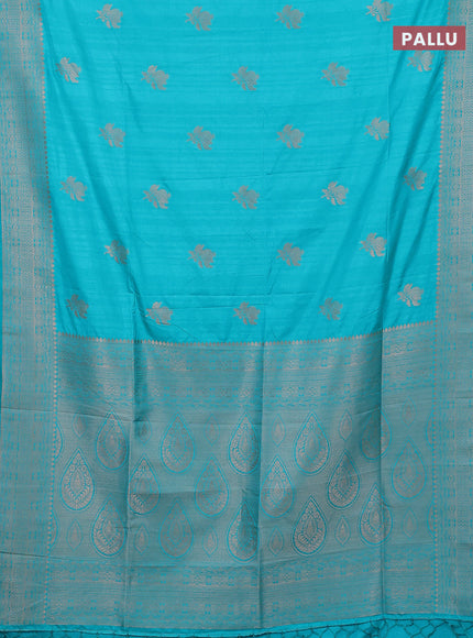 Semi soft silk saree teal green with zari woven buttas and zari woven border
