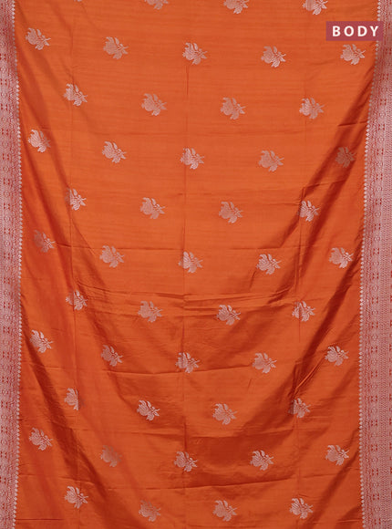 Semi soft silk saree rust shade with zari woven buttas and zari woven border