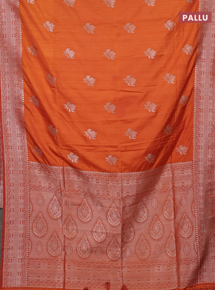 Semi soft silk saree rust shade with zari woven buttas and zari woven border