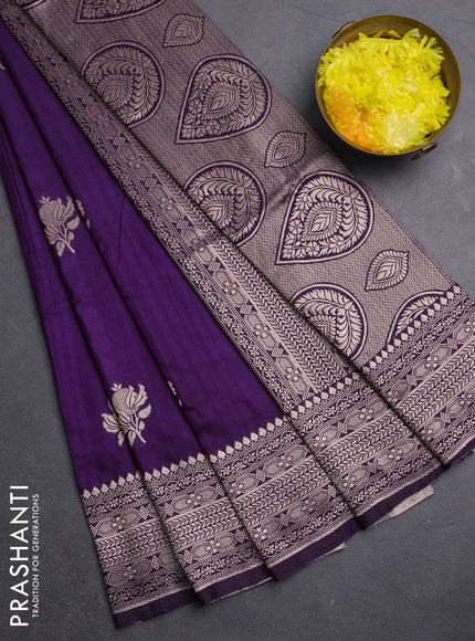 Semi soft silk saree purple with zari woven buttas and zari woven border