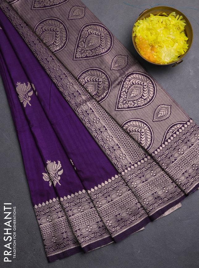 Semi soft silk saree purple with zari woven buttas and zari woven border