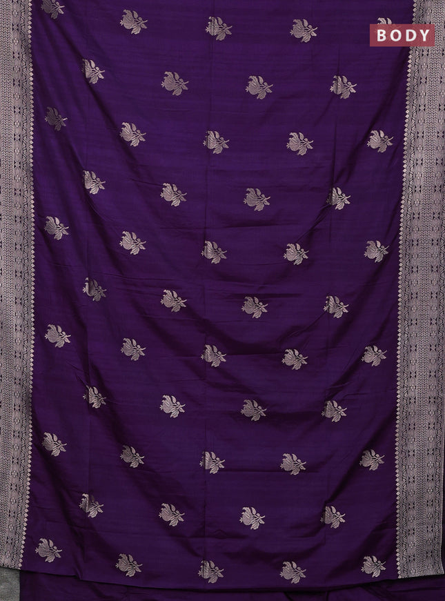 Semi soft silk saree purple with zari woven buttas and zari woven border