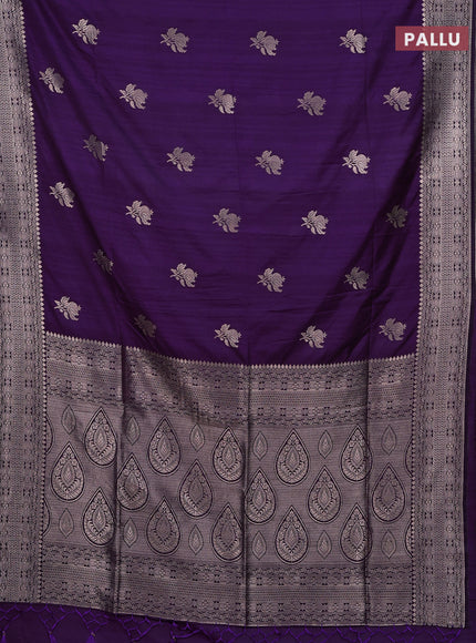 Semi soft silk saree purple with zari woven buttas and zari woven border
