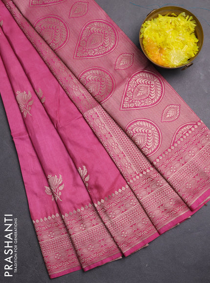 Semi soft silk saree pink shade with zari woven buttas and zari woven border
