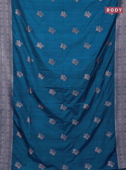 Semi soft silk saree cs blue with zari woven buttas and zari woven border
