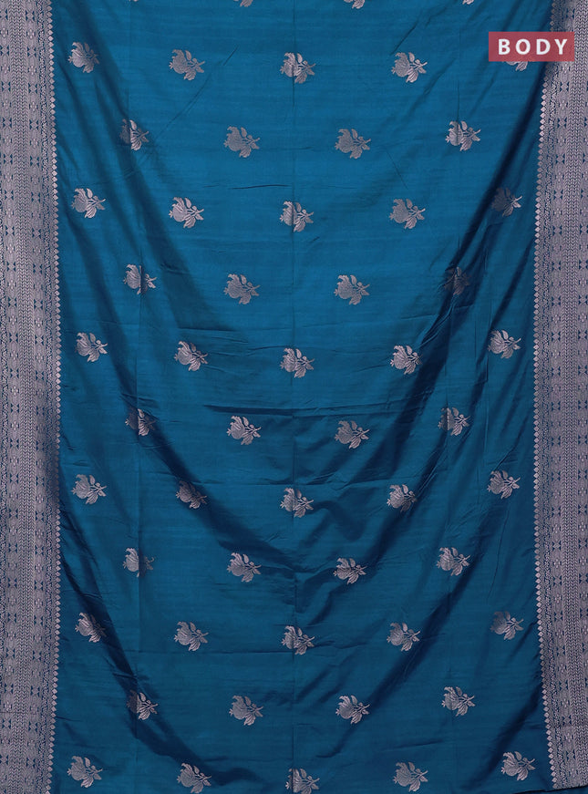 Semi soft silk saree cs blue with zari woven buttas and zari woven border