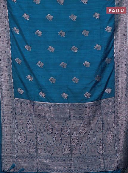 Semi soft silk saree cs blue with zari woven buttas and zari woven border