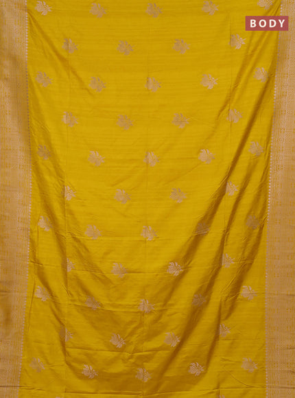 Semi soft silk saree mustard yellow with zari woven buttas and zari woven border